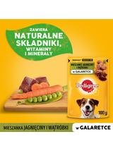 PEDIGREE Adult saszetka 24x100 g - mokra karma pełnoporcjowa, kawałki bogate w mieszankę jagnięciny i wątróbki w galaretce dla dorosłych psów
