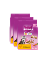 WHISKAS Junior 3x1,4 kg - sucha karma dla dla kociąt, z pysznym kurczakiem
