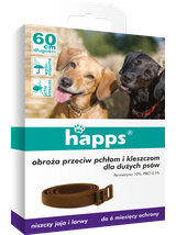HAPPS - obroża przeciw pchłom i kleszczom dla dużych psów 60cm + Szampon dla psów zwalczający pchły i kleszcze 250ml