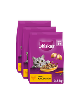 WHISKAS Adult 11,4kg (3x3,8kg) - sucha karma dla dorosłego kota, z pysznym kurczakiem