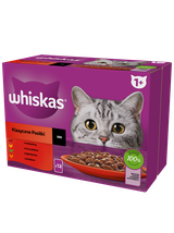WHISKAS Adult saszetki 12 x 85 g Klasyczne Posiłki - mokra karma dla dorosłego kota, w sosie (kawałki z: wołowiną, kurczakiem, jagnięciną, drobiem)