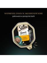 SHEBA Sauce Collection tacka 22x85 g – mokra karma pełnoporcjowa dla dorosłych kotów, frykasy z indykiem i warzywami, w sosie
