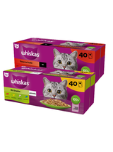 WHISKAS Adult saszetki 40 x 85 g Mix Smaków - mokra karma dla dorosłego kota, w galaretce + WHISKAS Adult saszetki 40 x 85 g Klasyczne Posiłki