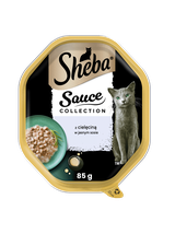 SHEBA Sauce Collection tacka 22x85g – mokra karma pełnoporcjowa dla dorosłych kotów, kawałki z cielęciną, w sosie