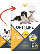 VERSELE-LAGA Opti Life Puppy Medium 1kg - z kurczakiem - dla szczeniąt średnich ras + niespodzianka dla psa GRATIS!