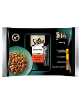 SHEBA saszetka 4x85g Selection in Sauce Soczyste Smaki - mokra karma dla kotów w sosie (z wołowiną, z jagnięciną, z kurczakiem, z indykiem)