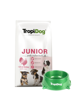 TROPIDOG Premium Junior Small and Medium Breeds bogaty w indyka i ryż 8kg + Miska mała GRATIS!!