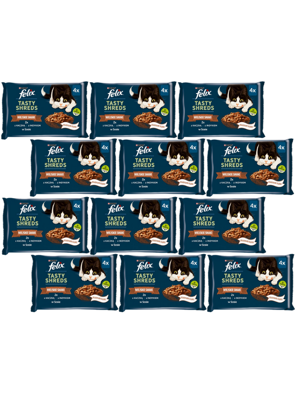 FELIX Tasty Shreds  mokra karma dla kota z kaczką i indykiem w sosie 12x(4x80g)