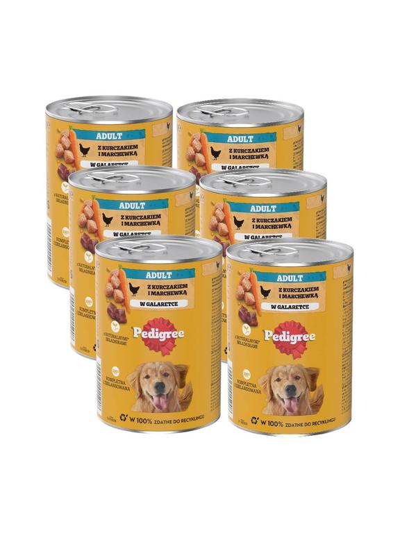 PEDIGREE Adult puszka 6x400g - mokra karma pełnoporcjowa dla dorosłych psów, z kurczakiem i marchewką w galaretce
