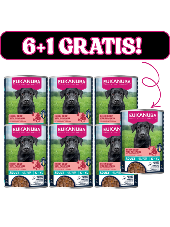 EUKANUBA Mokra karma dla psów dorosłych, bogata w wołowinę i dynię 6x400g + 400g Gratis