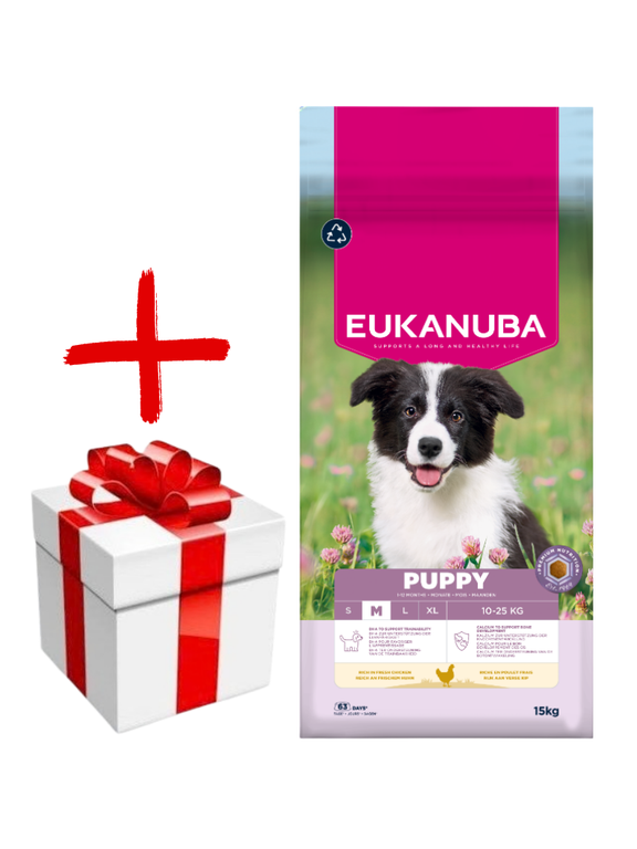 Eukanuba puppy&junior medium breed 15kg + niespodzianka dla psa GRATIS!