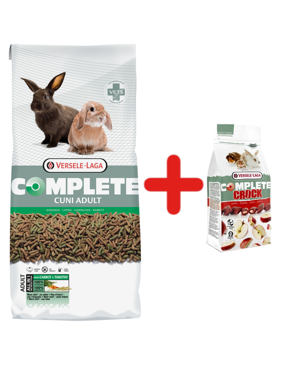 VERSELE-LAGA Cuni Adult Complete 8kg Pokarm dla królików + VERSELE LAGA Crock Complete Apple - przysmak z jabłkiem dla królików i gryzoni 50g