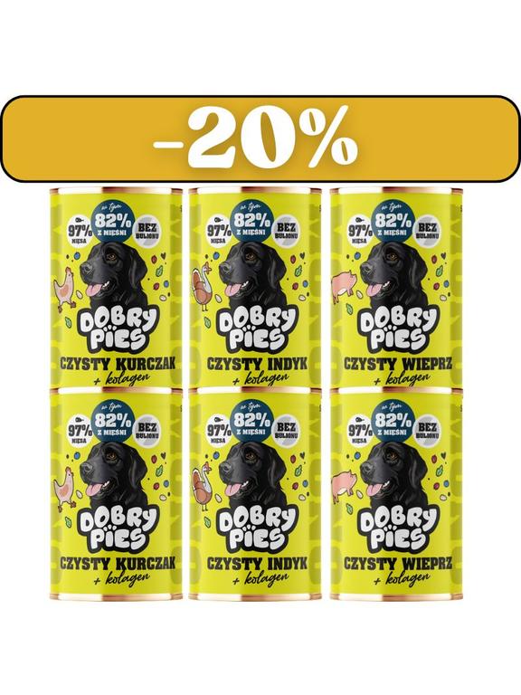 Dobry Pies Mono Kurczak/Indyk/Wieprz z kolagenem 6x400g
