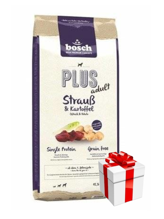 Bosch Plus Adult Struś & Ziemniaki 12,5kg + Niespodzianka dla psa GRATIS