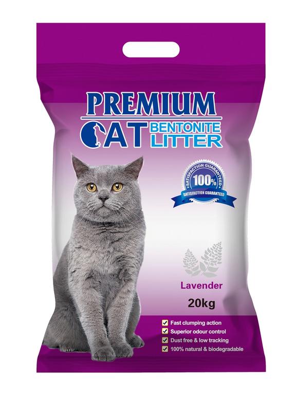 Premium Cat Żwirek Bentonitowy Zbrylający - Lawendowy dla kota 20kg