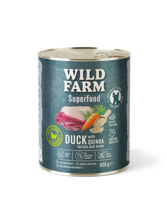 WILD FARM Superfood Duck (Kaczka z komosą ryżową, marchewką i ziołami) 800g bezzbożowa karma dla psa