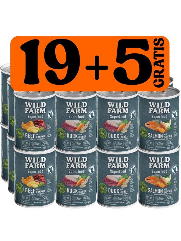 WILD FARM Superfood Mix smaków 19x400g + 5x400g GRATIS
