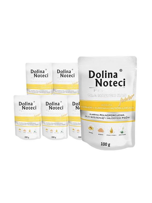 Dolina Noteci PREMIUM dla psów małych ras JUNIOR bogata w żołądki z kurczaka z wątróbką cielęcą saszetka 10x100g
