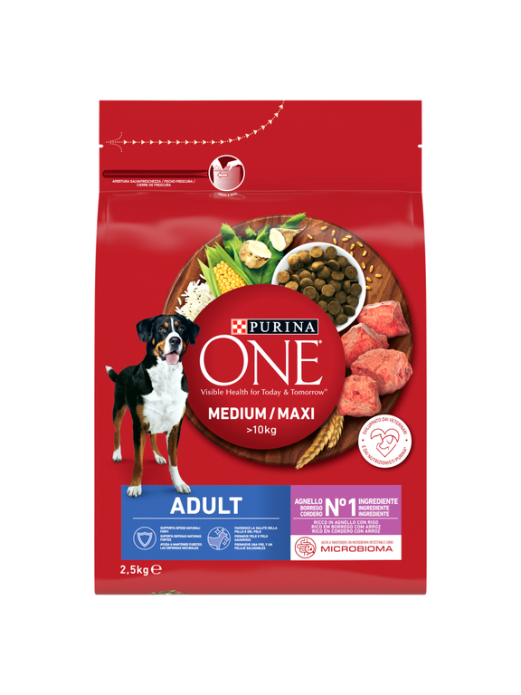 PURINA ONE Adult Medium/Maxi Karma dla dorosłych psów bogata w jagnięcinę z ryżem 2,5 kg