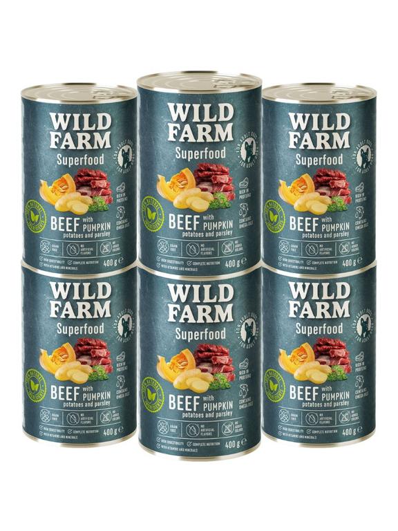 WILD FARM Superfood Beef 6x400g bezzbożowa karma dla psa