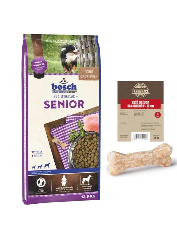 Bosch Senior (nowa receptura) 12,5kg + Kość do żucia dla seniorów 12cm