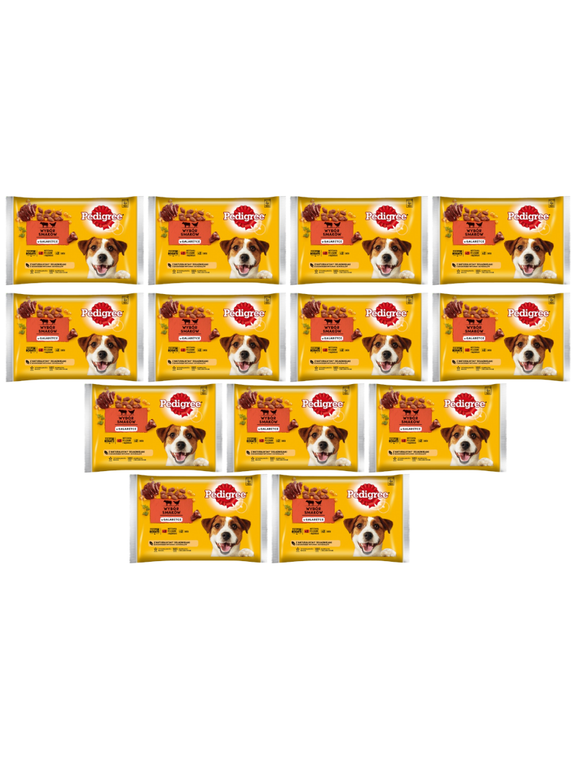 PEDIGREE Adult saszetka 13x(4x100g) - Wybór Smaków w Galaretce, mokra karma pełnoporcjowa w galaretce dla dorosłych psów (kawałki bogate w mieszankę wołowiny i wątróbki oraz kawałki bogate w drób)