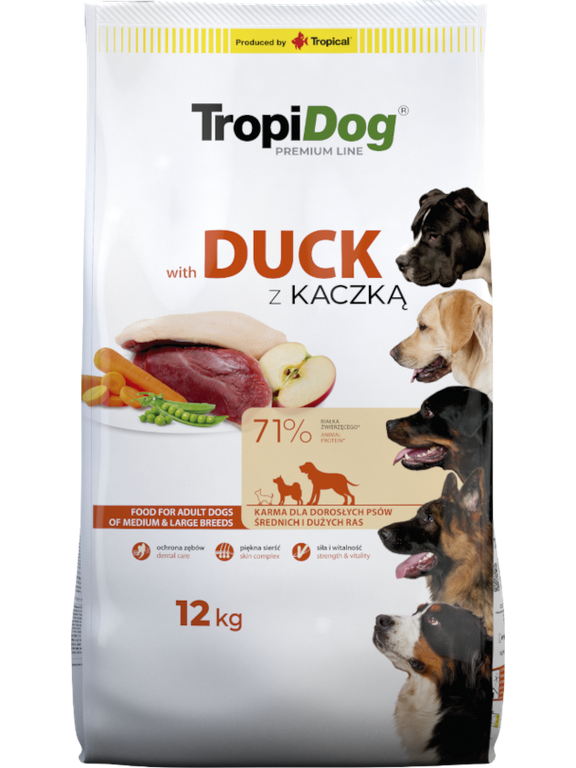 TROPIDOG Premium adult medium & large breed kaczka z ryżem 12kg