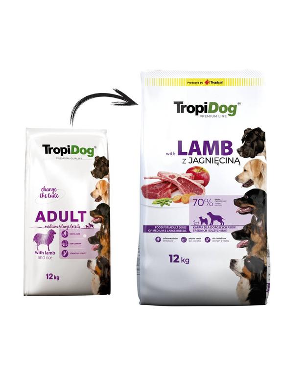 TROPIDOG premium adult medium & large breed jagnięcina z ryżem 12kg
