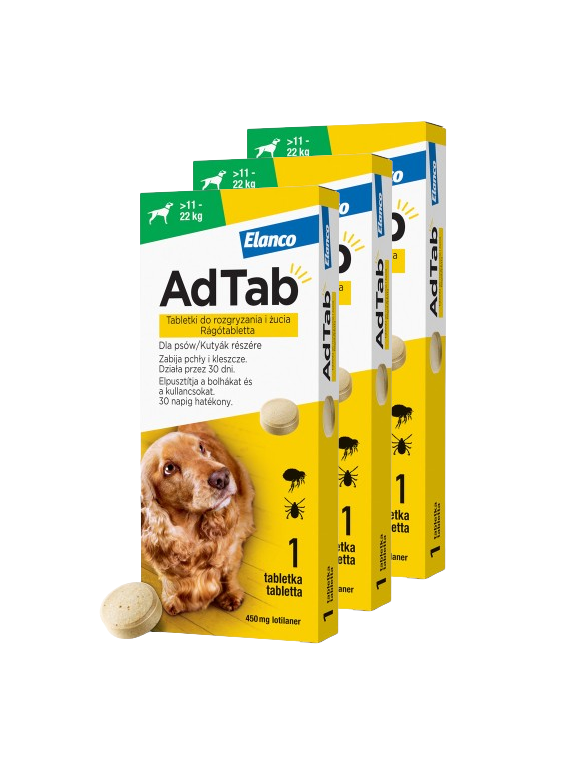 ELANCO 3xAdTab 450mg tabletki na pchły i kleszcze dla psów >11 - 22 kg
