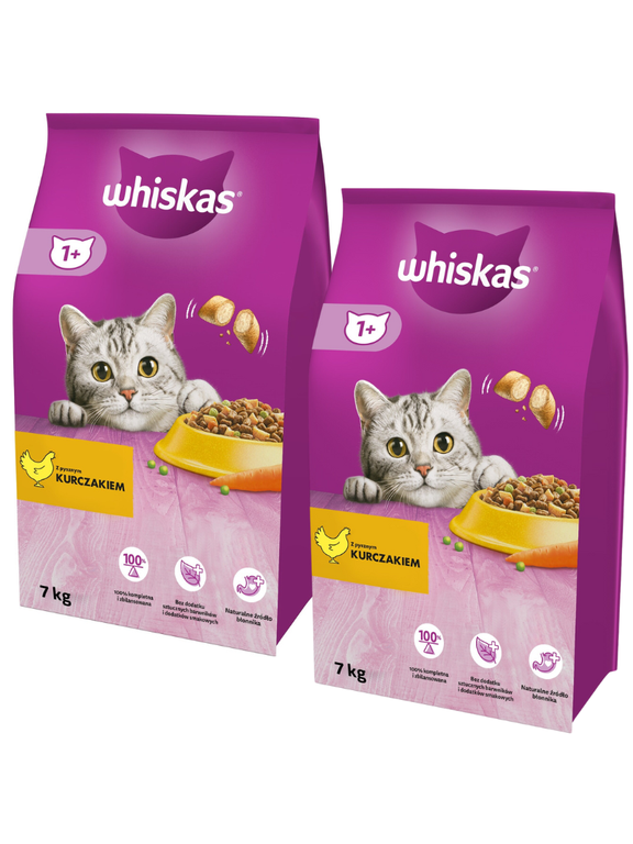 WHISKAS Adult 14kg (2x7kg)- sucha karma dla dorosłego kota, z pysznym kurczakiem