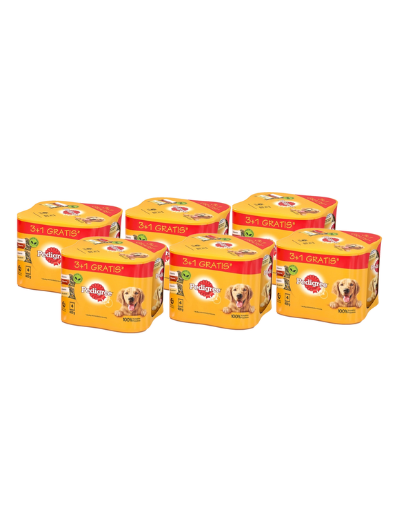 PEDIGREE Adult  3+1 PUSZKA 24X400G - mokra karma dla psów w galaretce (12x Z KURCZAKIEM, 12x Z WOŁOWINĄ)