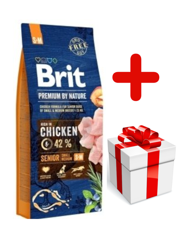 BRIT Premium By Nature Senior S+M 15kg + niespodzianka dla psa GRATIS!