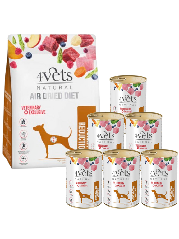 4Vets Natural Zestaw Weight Reduction; karma suszona 1 kg + karma mokra 6x400g