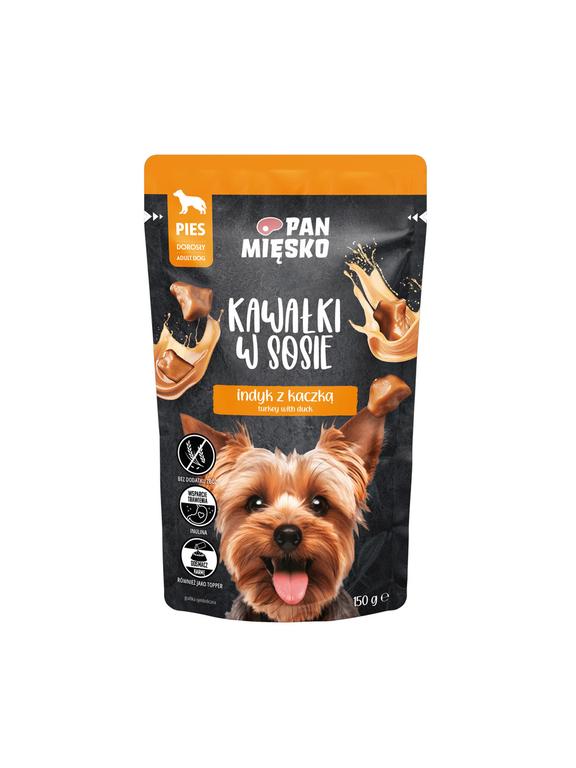 PAN MIĘSKO Kawałki w sosie Indyk z kaczką 150g dla psa