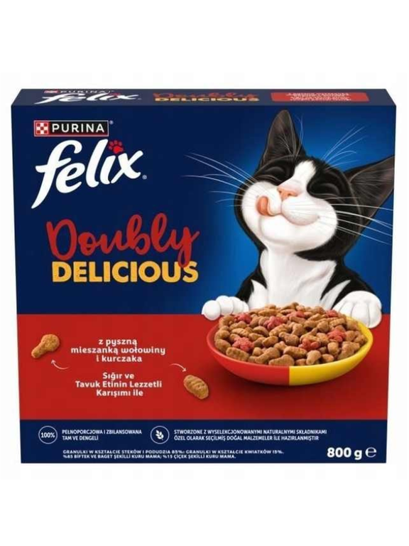 Karma dla kota Felix Doubly Delicious z pyszną mieszanką wołowiny i kurczaka 800 g
