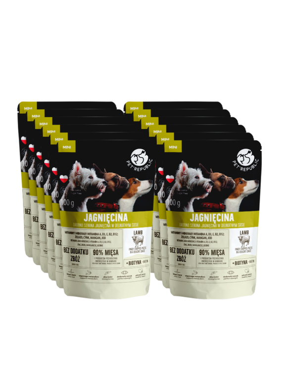 PetRepublic drobno siekane kawałki w delikatnym sosie - jagnięcina 12x100g dla psa