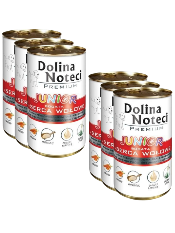 Dolina Noteci PREMIUM Junior bogata w serca wołowe 6 x 400g
