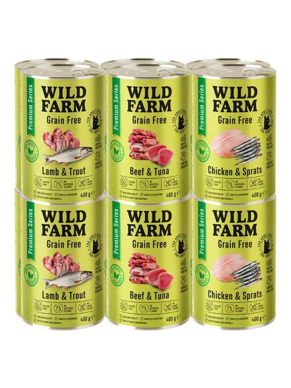 WILD FARM Premium Grain Free Mix smaków 12x400g - bezzbożowa karma dla kota