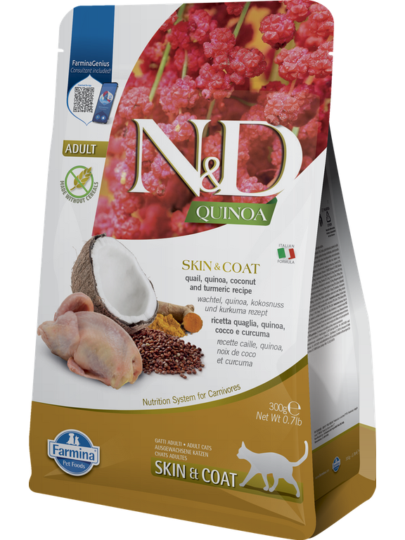 Farmina N&D Quinoa feline SKIN & COAT QUAIL 300g