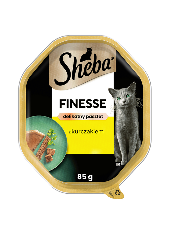 SHEBA Finesse tacka 85 g – mokra karma pełnoporcjowa dla dorosłych kotów, z kurczakiem, w pasztecie