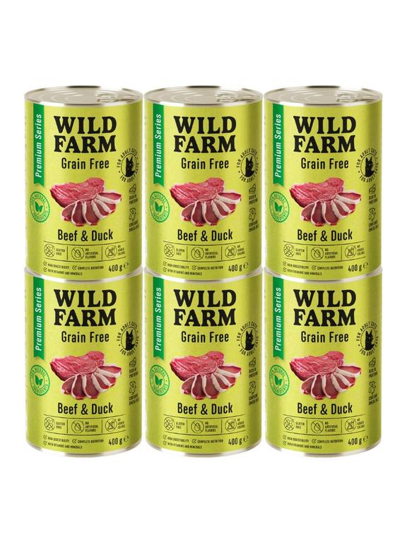 WILD FARM Premium Grain Free Beef and Duck 6x400g  - bezzbożowa karma dla kota