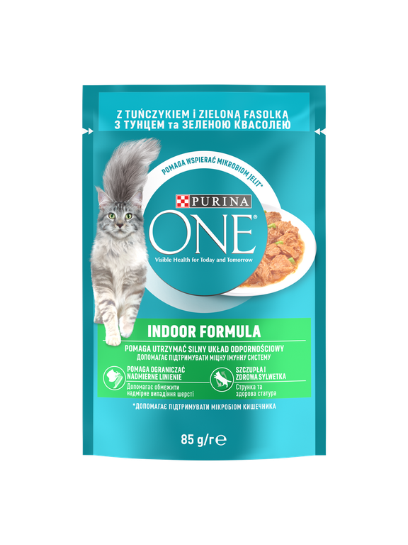 Purina One Indoor Formula Karma dla kotów z tuńczykiem i zielona fasolką 85 g