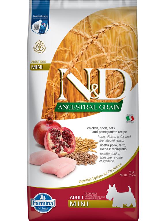 Farmina N&D  Ancestral Grain canine CHICKEN & POMEGRANATE ADULT MINI 7kg