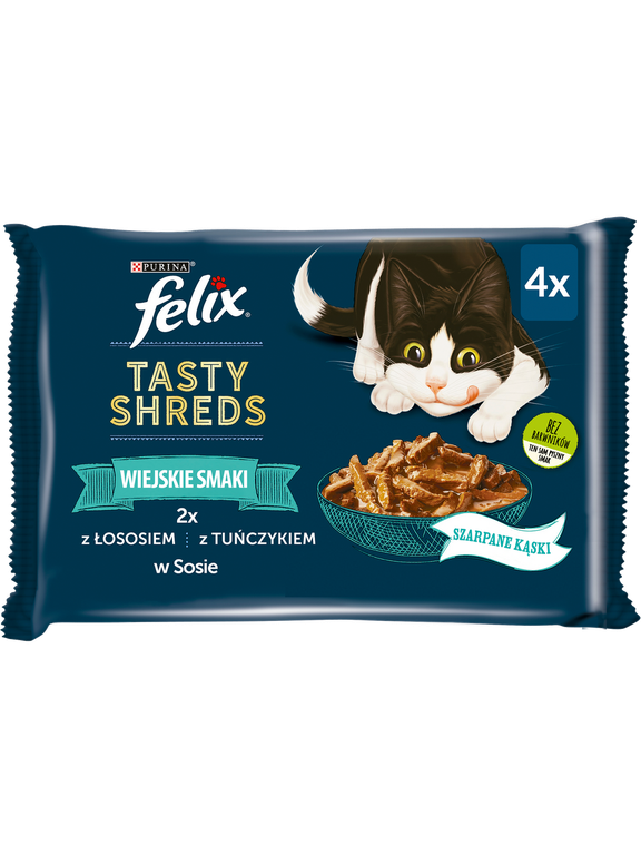 FELIX Tasty Shreds  mokra karma dla kota z łososiem i tuńczykiem w sosie 4x80g