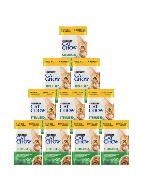 CAT CHOW Sterilised Karma dla kotów z kurczakiem i bakłażanem w sosie 10x85g