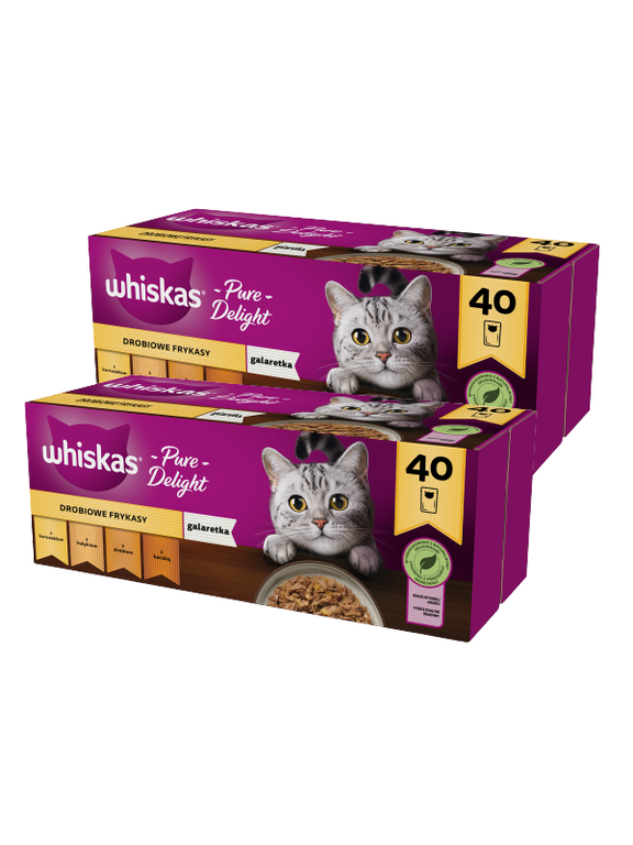WHISKAS Adult saszetki 80 x 85 g Drobiowe Frykasy - mokra karma dla dorosłego kota, w galaretce (kawałki z: kurczakiem, indykiem, drobiem, kaczką)