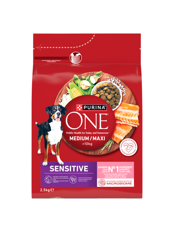 PURINA ONE Sensitive Medium/Maxi Karma dla dorosłych psów bogata w łososia z ryżem 2,5 kg