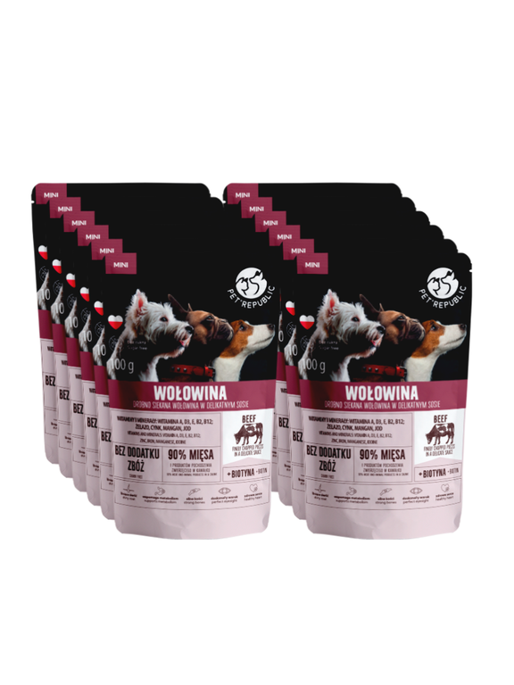 PetRepublic drobno siekane kawałki w delikatnym sosie - wołowina 12x100g dla psa