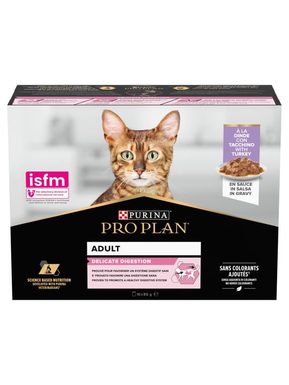 PRO PLAN Delicate Digestion Mokra karma dla kotów z indykiem w sosie 10x85g