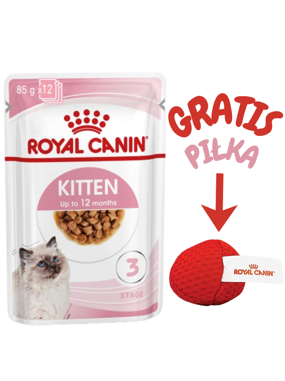 ROYAL CANIN Kitten Instinctive w sosie 12x85g karma mokra w sosie dla kociąt do 12 miesiąca życia + Royal Canin piłka dla kota GRATIS!!
